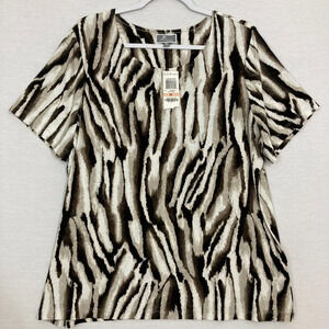 New JM Collection Jacquard Knit Retro Safari Print Pullover Top 2X